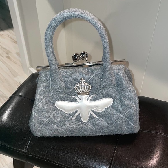 My Flat in London Handbags - My Flat In London Queen Bee Grey Wool bag MFIL